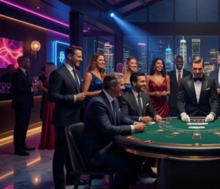 Elegancka sala eventowa z oświetlonym stołem do blackjacka