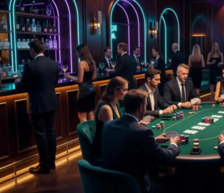 Klubowa atmosfera pokerowego wieczoru z nastrojowym oświetleniem