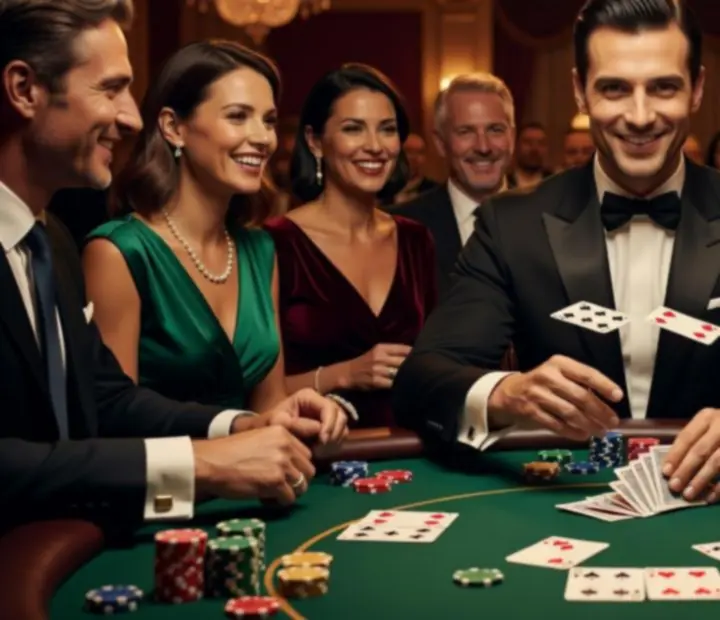 Prowadzący wieczór pokerowy przy eleganckim stole