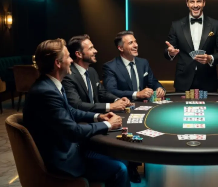 Kameralny wieczór w stylu pokerowym z eleganckim stołem i nastrojowym światłem