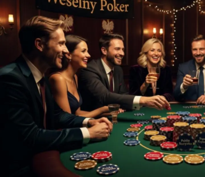 Goście bawiący się przy prywatnym pokerowym stole na urodzinach